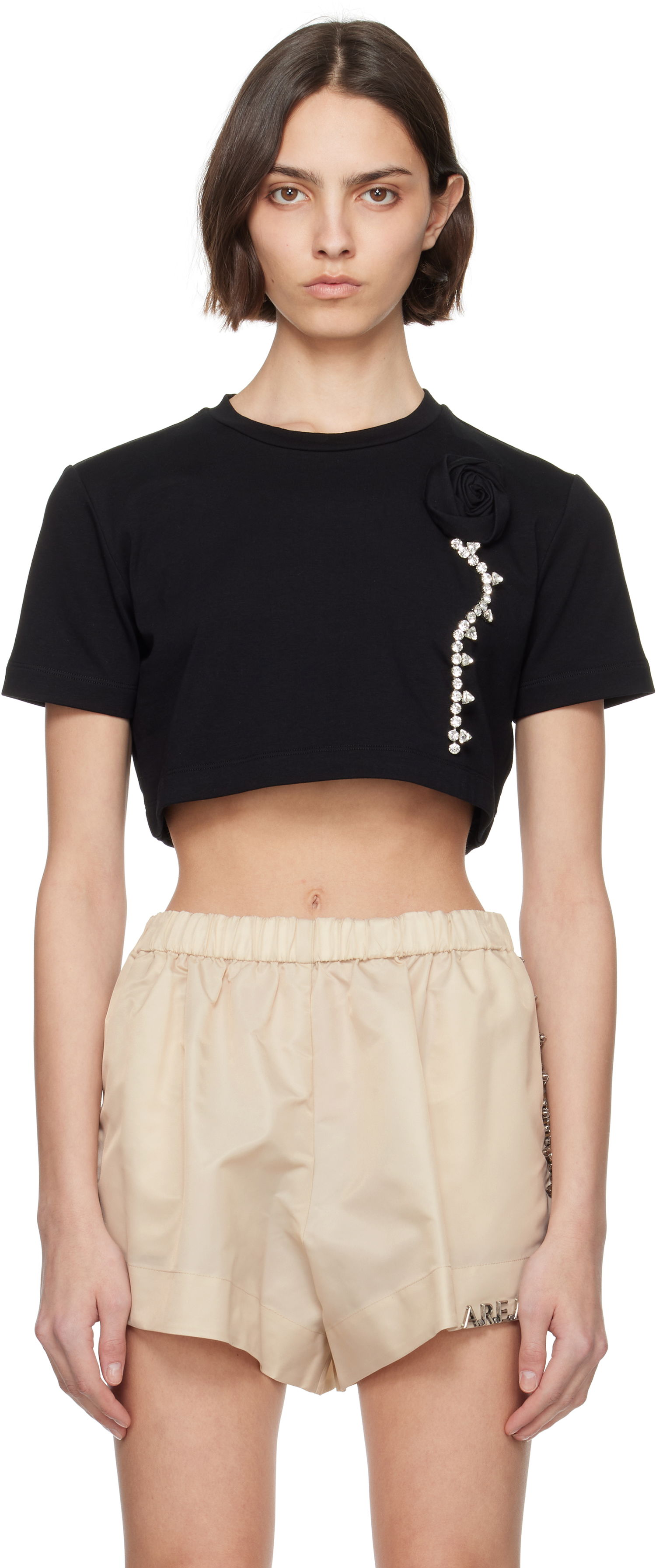 T-shirt Area AREA Crystal Rosette Cropped T-Shirt Sort | SS25AWTS0028FA02, 0
