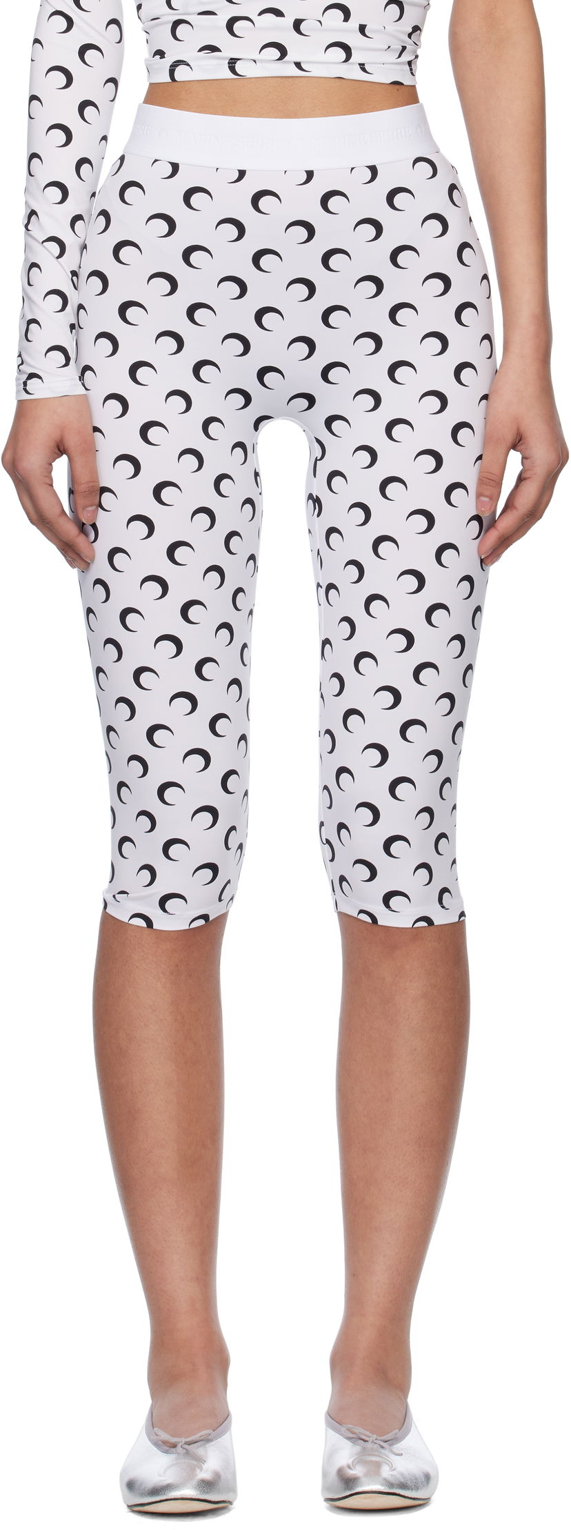 Leggings Marine Serre Marine Serre Moon Print Jersey Capri Leggings Hvid | WPA157A CJER0001