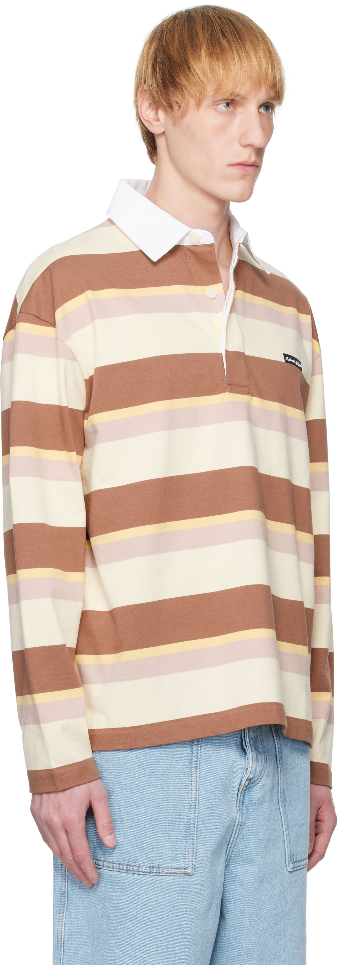 Polo skjorte MAISON KITSUNÉ Maison Kitsuné Striped Oversize Long Sleeve Polo Brun | OM00207KJ7019, 1