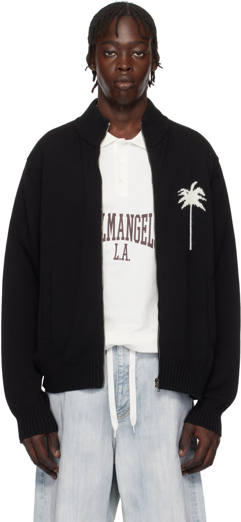 Sweater Palm Angels Knit Track Jacket With Embroidered Logo Sort | PMHA061S25KNI0011003