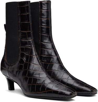 Tøj TOTEME TOTEME 'The Mid Heel' Croc-Embossed Leather Ankle Boots Brun | 231-907-847, 3