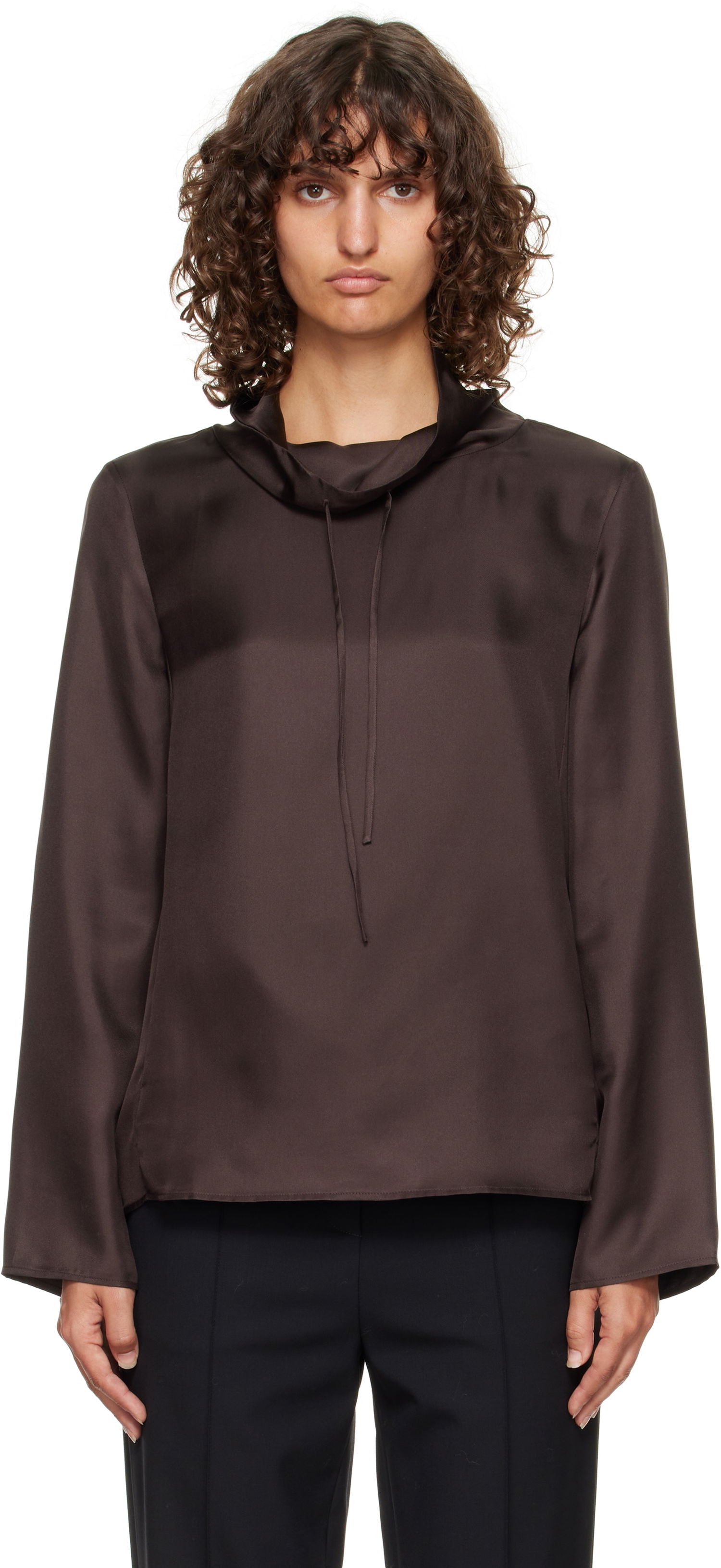 Skjorte Loulou de Saison Loulou de Saison Cyna Silk Cowl Neck Blouse Brun | CYNA, 0