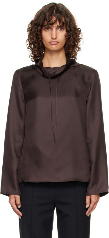 Skjorte Loulou de Saison Loulou de Saison Cyna Silk Cowl Neck Blouse Brun | CYNA, 0