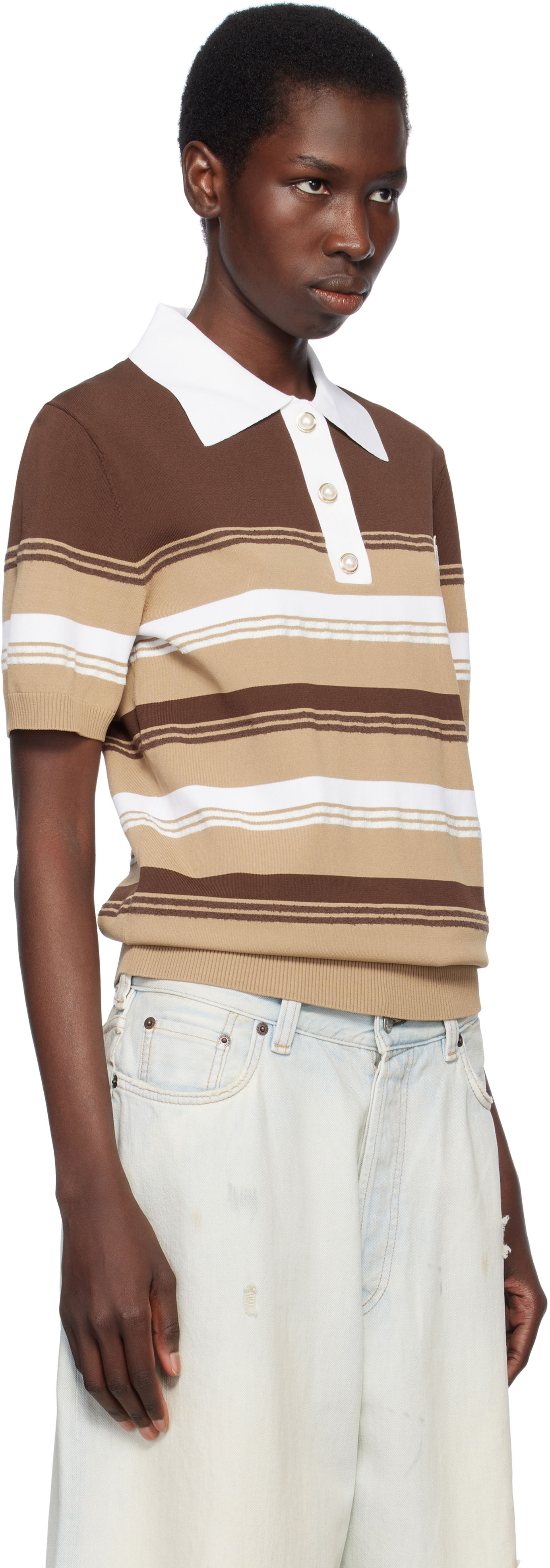 Polo skjorte Casablanca Casablanca Knitted Striped Polo Brun | U-WS25-KW-907-01, 1