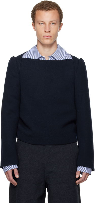 Sweater Dries Van Noten Wool Square-Neck Pullover Mørkeblå | 252-020763-2197, 0