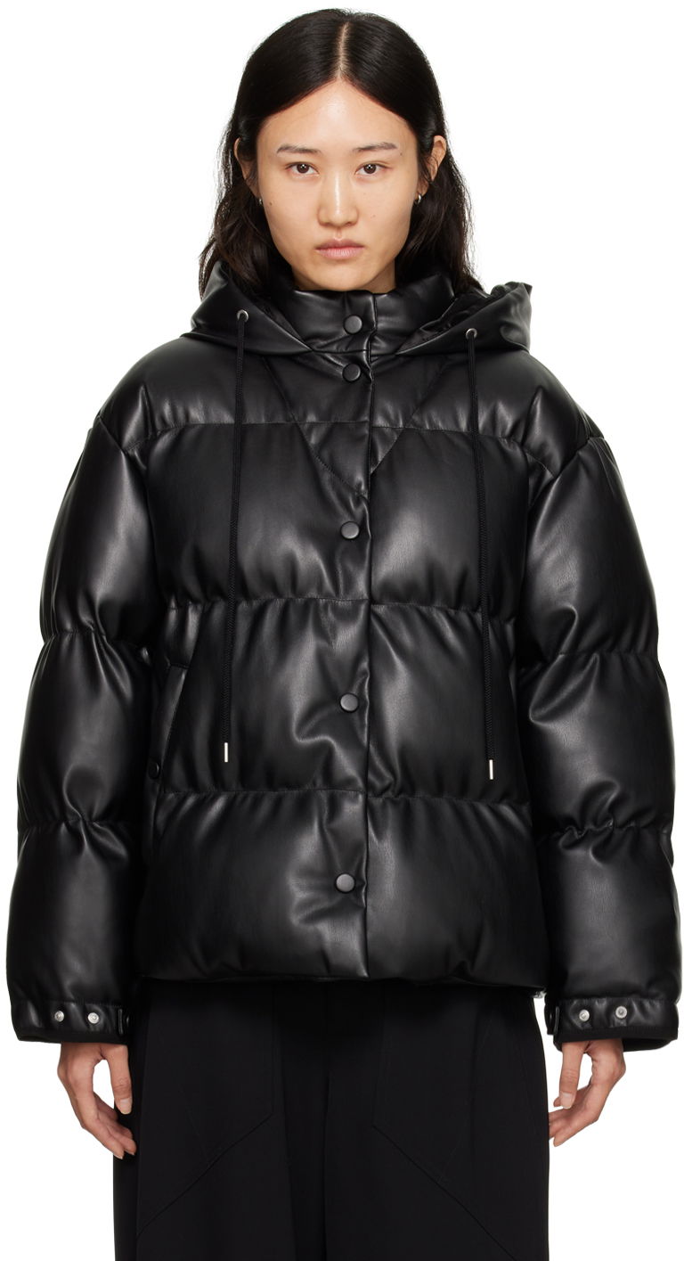 Puffer jakke Stella McCartney Stella McCartney Faux-Leather Puffer Jacket Sort | 6800773BU393