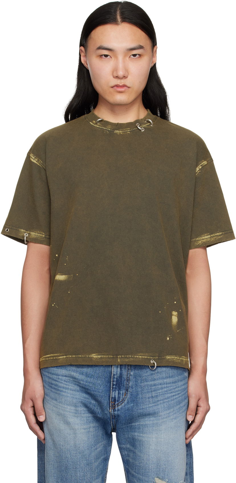 T-shirt We11done We11done Pierced T-Shirt Grøn | WD-TT0-25-770-U-CH
