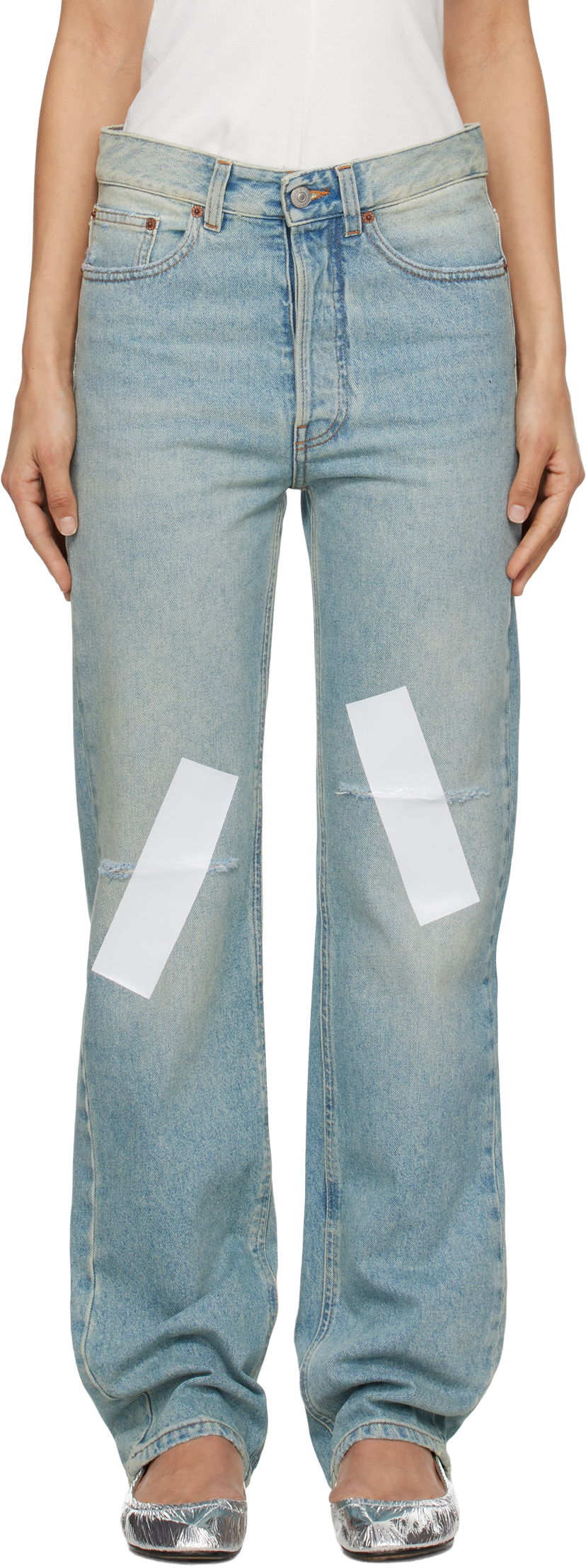 Jeans Maison Margiela MM6 Maison Margiela Distressed Taped 5 Pocket Jeans Blå | S52LA0248 M30019
