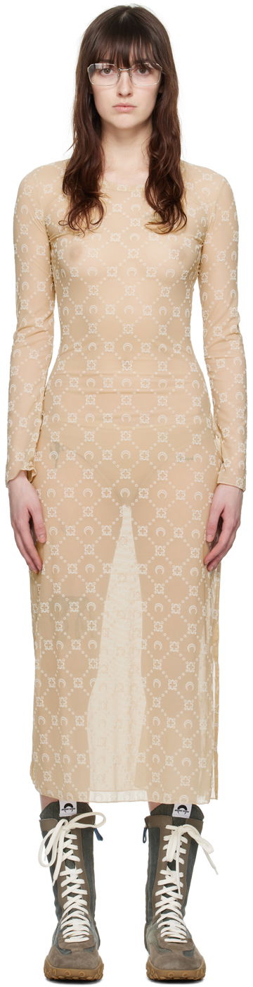 Kjole Marine Serre Moonogram Midi Dress Beige | WDR253