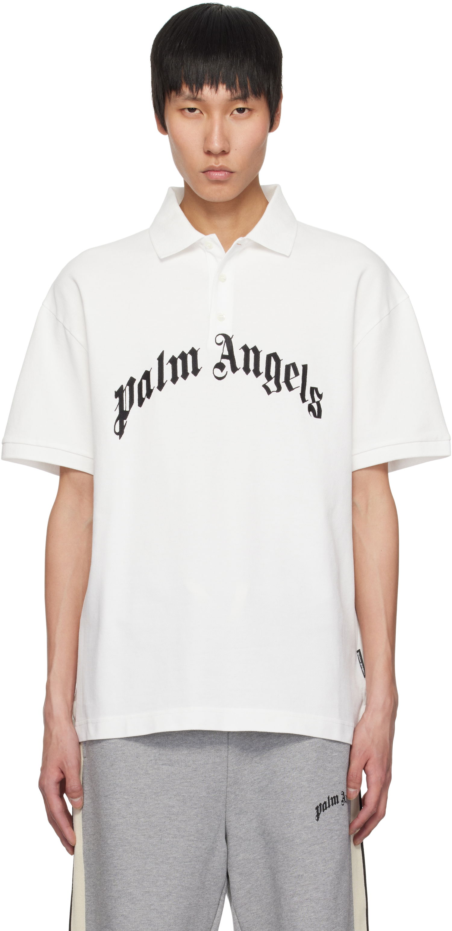 Polo skjorte Palm Angels Palm Angels Curved Logo Polo Hvid | PMGB012S25FAB0030310, 0