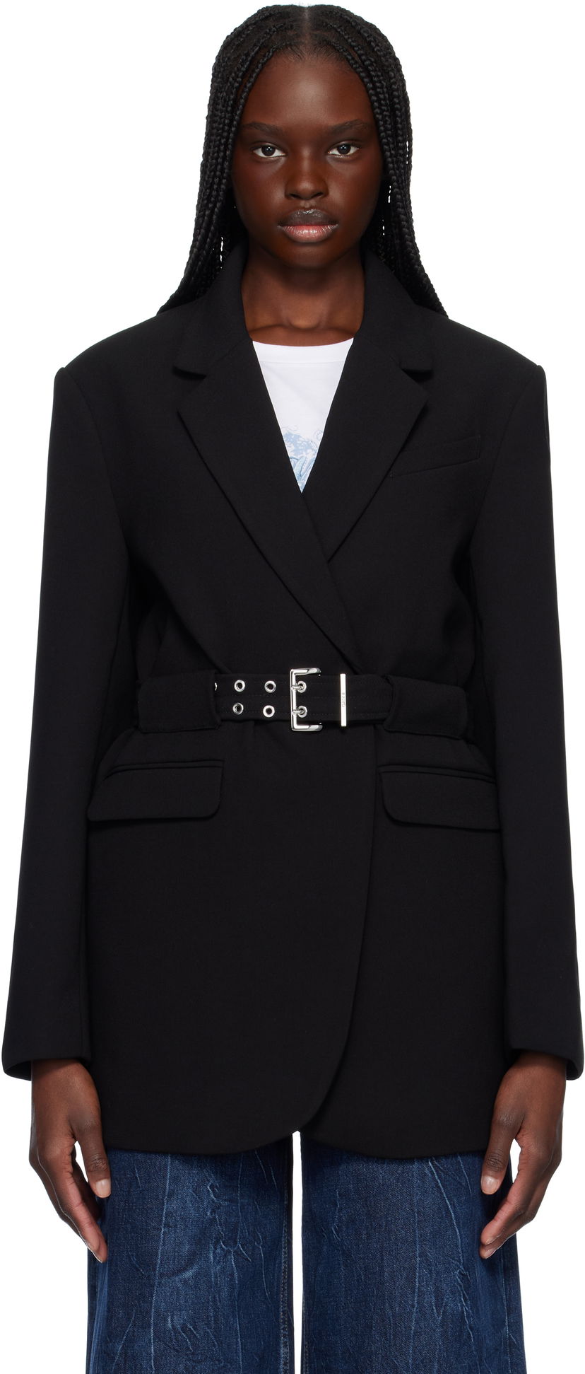 Jakke GANNI GANNI Bonded Crepe Blazer with Belt Sort | W0241