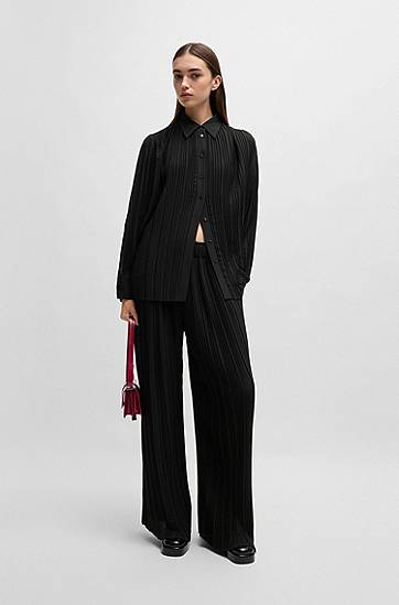 Skjorte BOSS Plissé Crepe Regular-Fit Blouse Sort | 50524203, 1