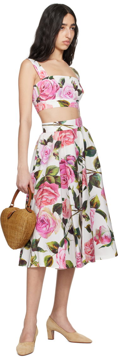 Nederdel Dolce & Gabbana Dolce&Gabbana Rose-Print Cotton Circle Midi Skirt Hvid | F4C1XT HS5S4, 3