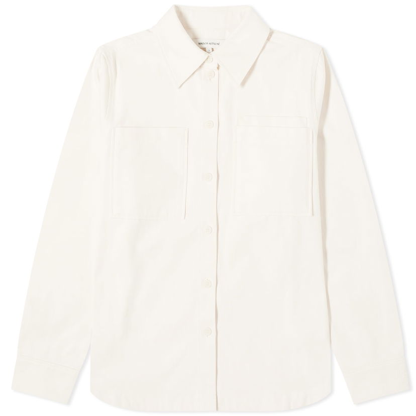 Skjorte MAISON KITSUNÉ Fresh Cotton Overshirt, Size Large Hvid | MW00409WW0098-P705