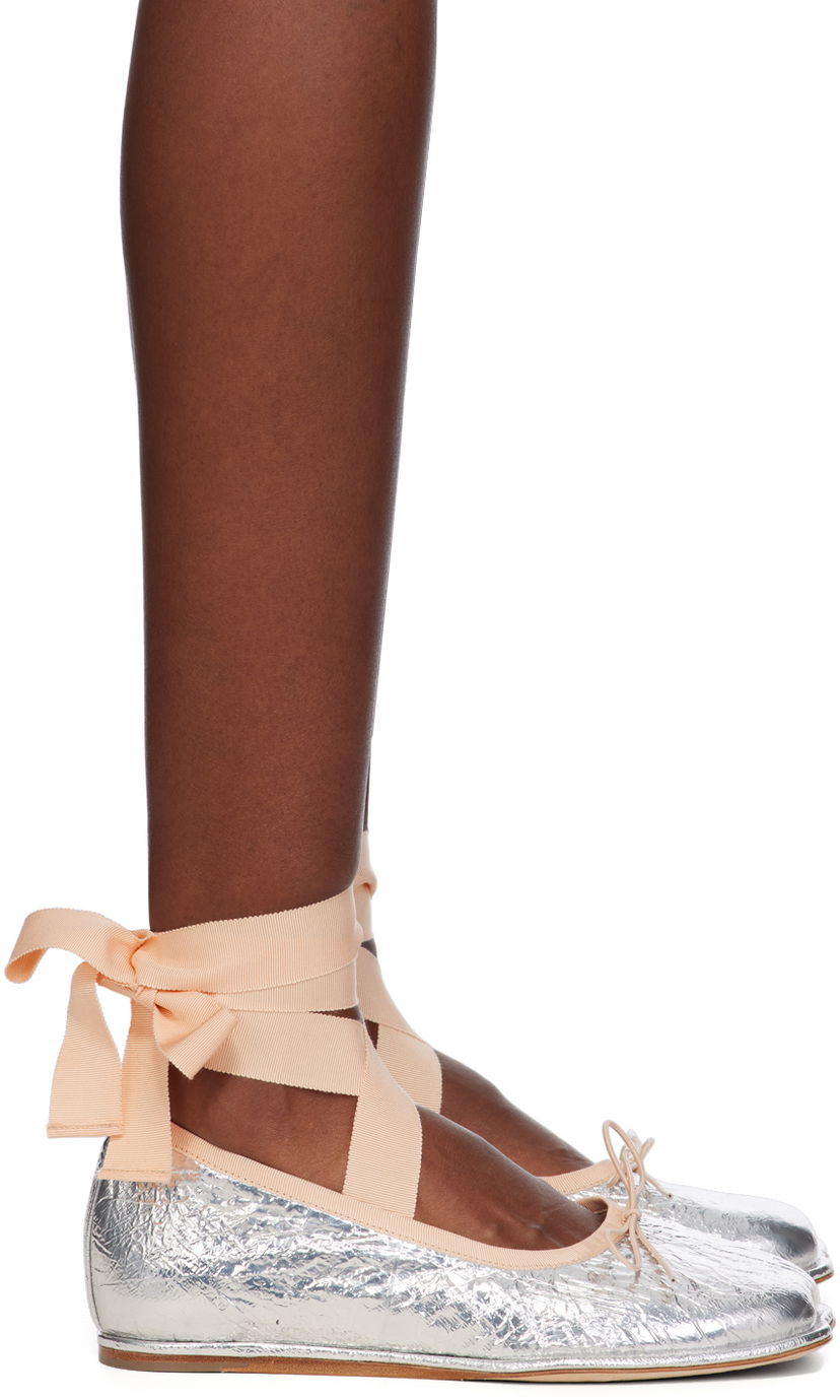 Skopleje Simone Rocha Simone Rocha Ribbon Bow Ballerina Flats Metalisk | RMP17 0781