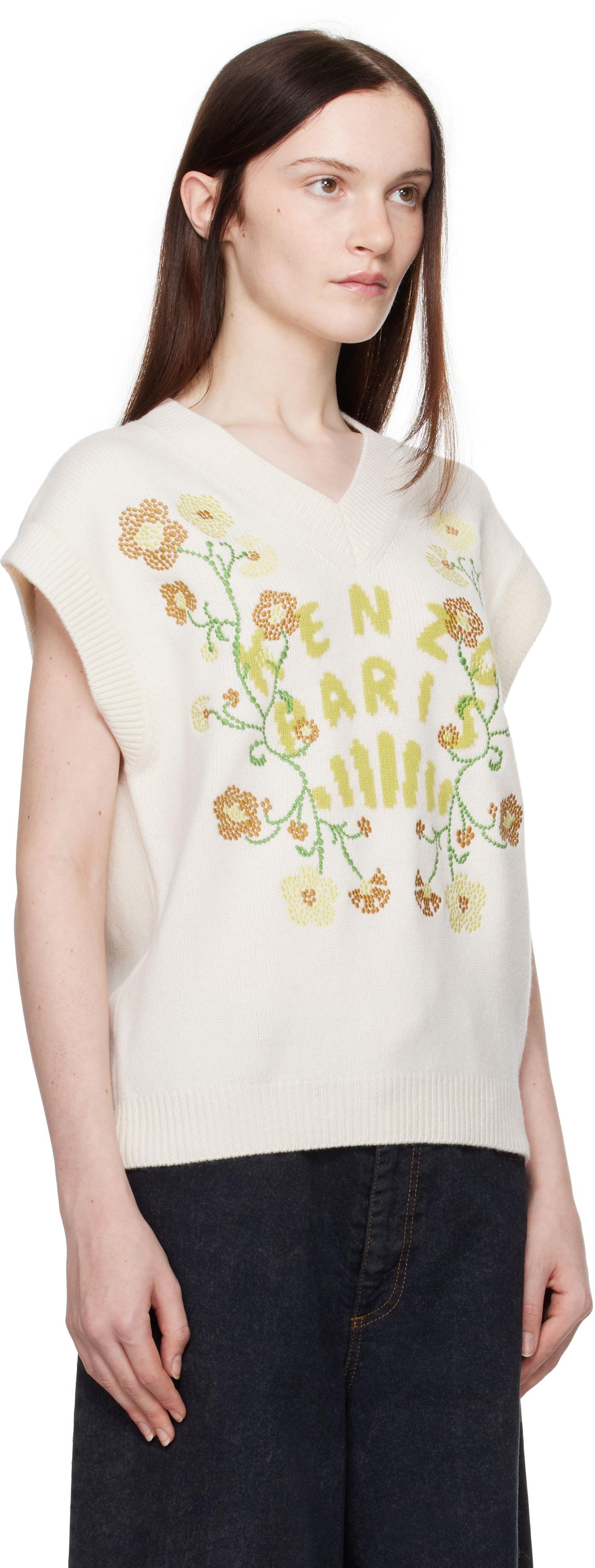 Sweater KENZO Jungle Flower Knit Vest Hvid | FF52PU4943CN, 1