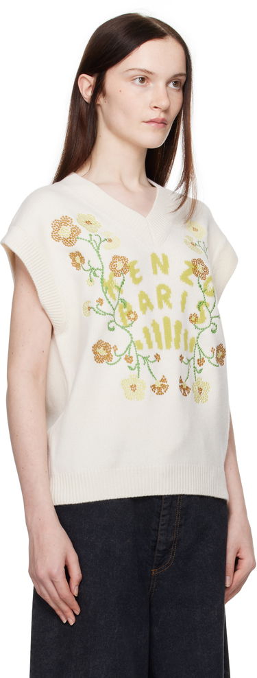 Sweater KENZO Jungle Flower Knit Vest Hvid | FF52PU4943CN, 1