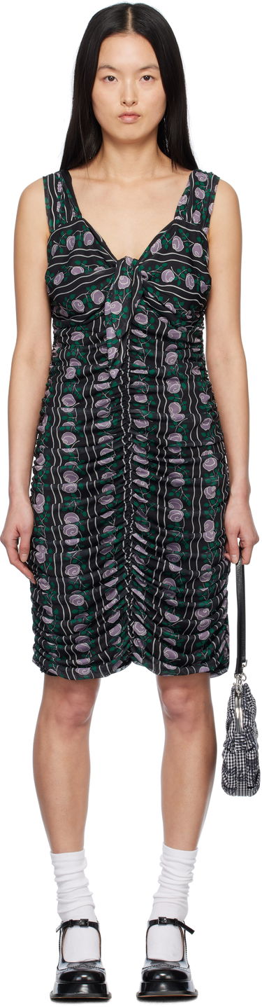 Kjole Anna Sui Anna Sui Rosetti Mesh Ruched Tie Midi Dress Sort | 1125G70, 0