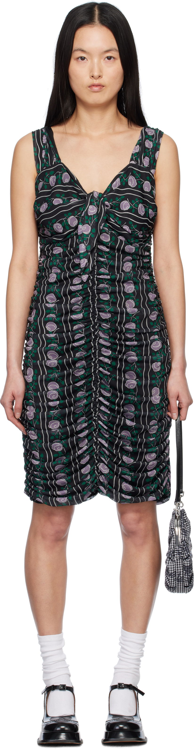 Kjole Anna Sui Anna Sui Rosetti Mesh Ruched Tie Midi Dress Sort | 1125G70
