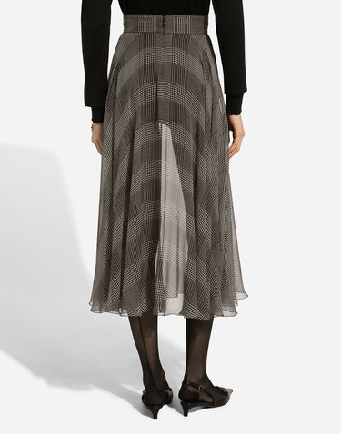Nederdel Dolce & Gabbana Dolce & Gabbana Silk Chiffon Calf-Length Circle Skirt with Glen Plaid Print Brun | F4CSOTIS1WDHH5GW, 2
