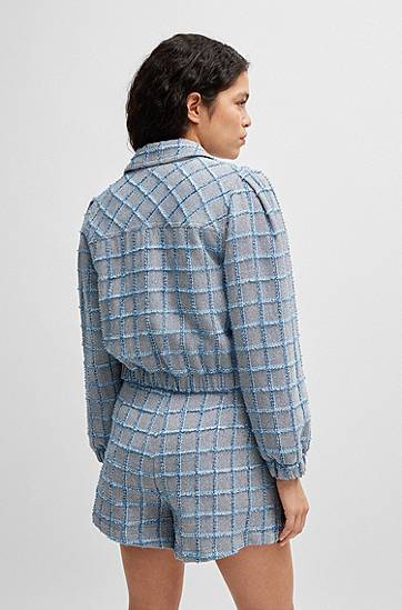 Bomberjakke BOSS Tweed Cropped Jacket Blå | 50518962, 1