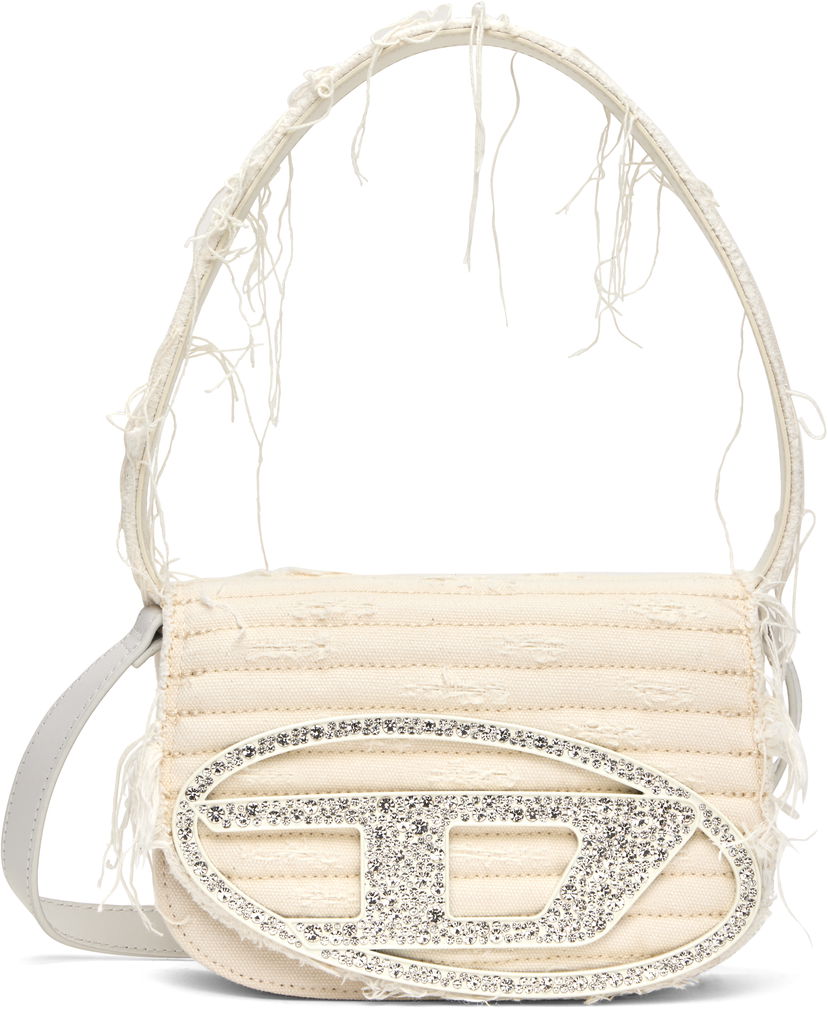 Skuldertaske Diesel Diesel 1DR Canvas Shoulder Bag with Crystal Logo Beige | X08396 P4728