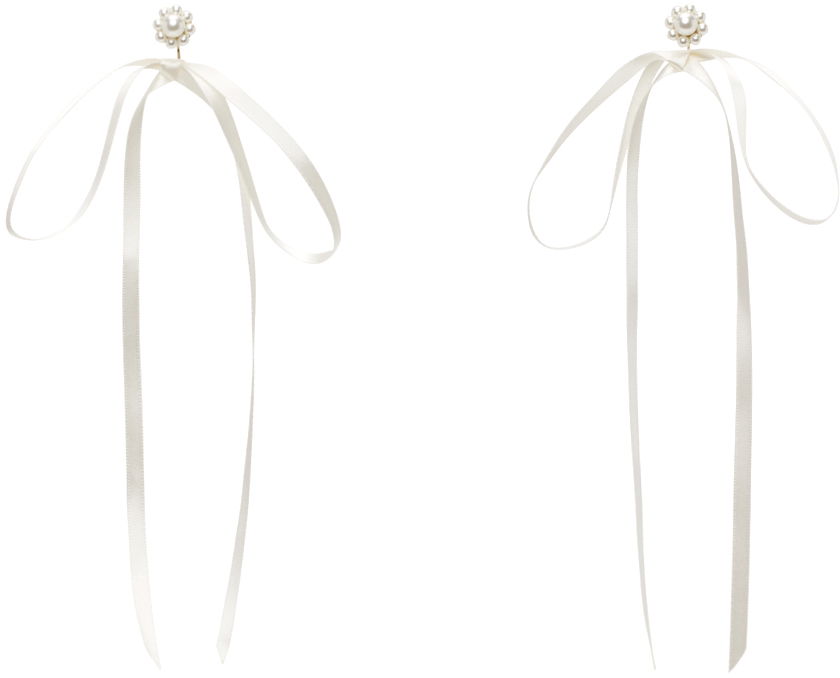 Øreringe Simone Rocha Simone Rocha Bow Ribbon Stud Earrings Hvid | ERG389 0904, 0