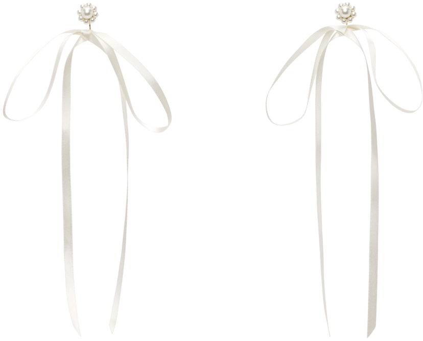 Øreringe Simone Rocha Simone Rocha Bow Ribbon Stud Earrings Hvid | ERG389 0904