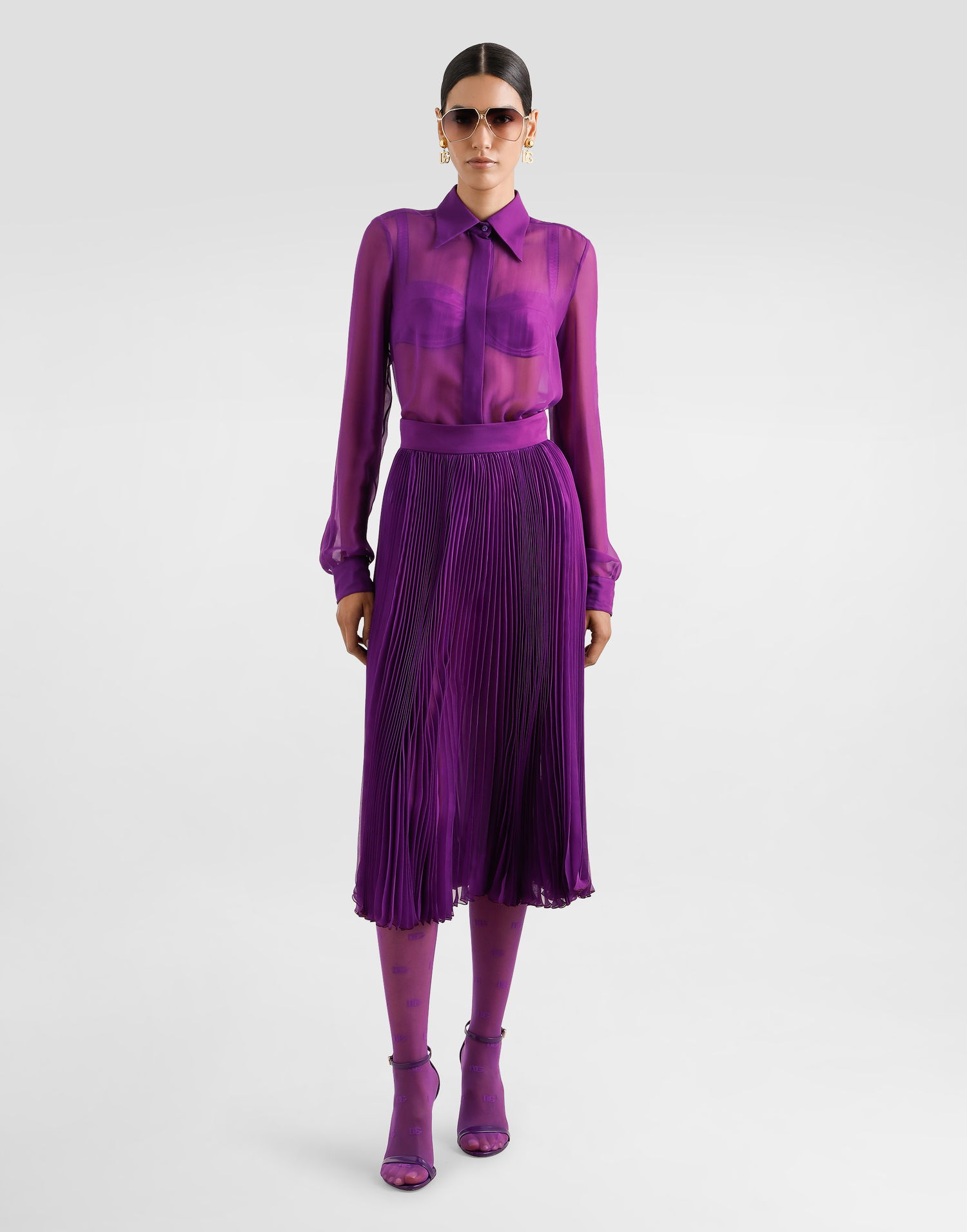 Skjorte Dolce & Gabbana Dolce & Gabbana Chiffon Silk Shirt Lilla | F5T63TFU1ATF0571, 1