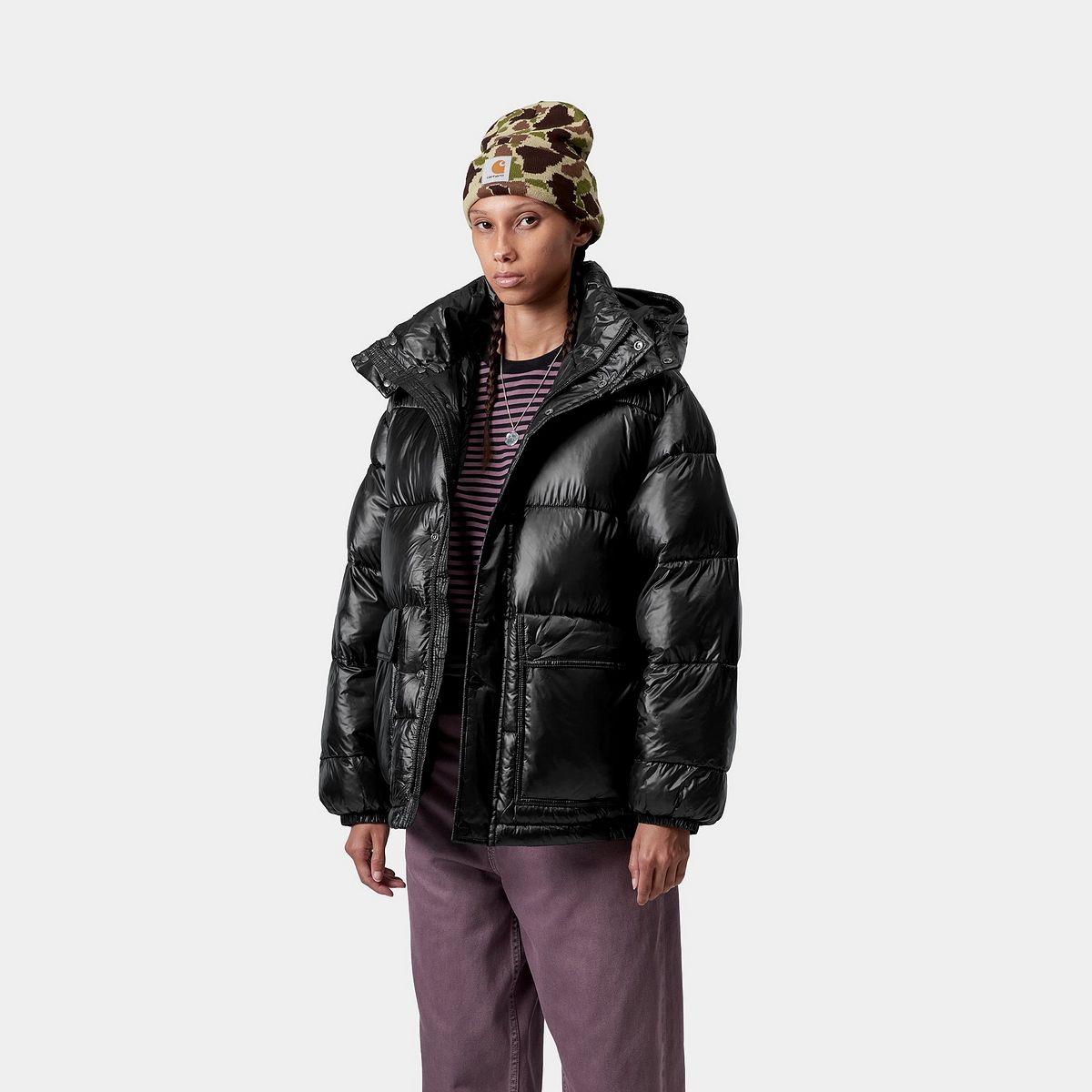 Puffer jakke Carhartt WIP Benson Puffer Hooded Jacket Sort | I035370_9, 0