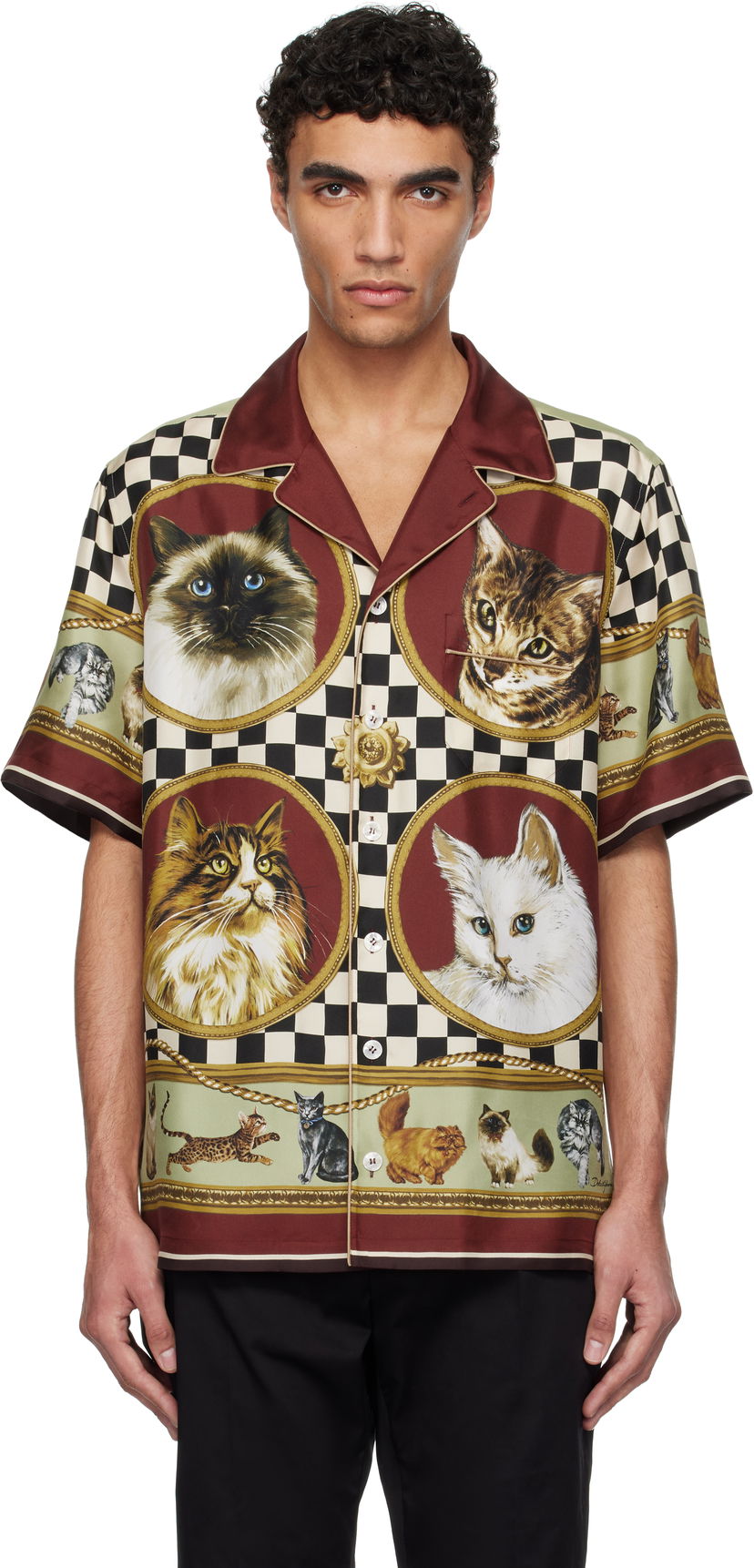 Skjorte Dolce & Gabbana Dolce&Gabbana Silk Cat Print Shirt Flerfarvet | G5LH3THI1VV