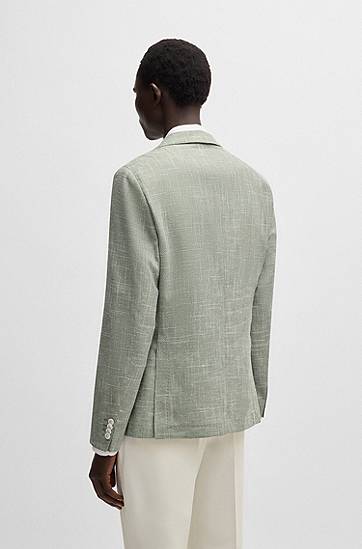 Jakke BOSS Slim-Fit Micro-Patterned Blazer Grøn | 50540742, 1