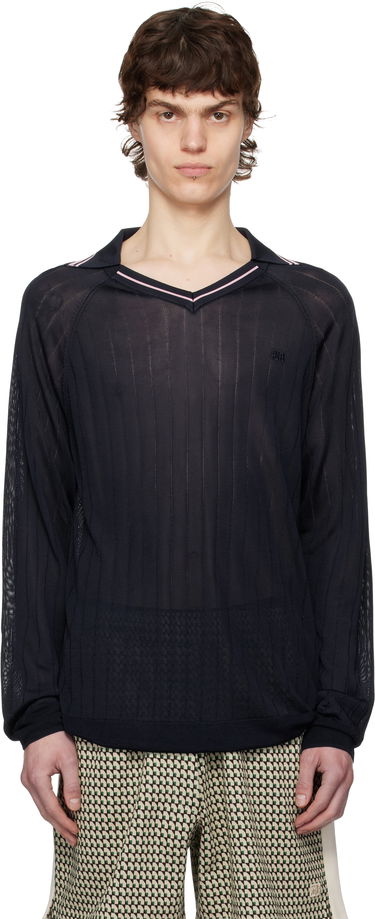 Sweater Wales Bonner Wales Bonner Roots Knit Polo Mørkeblå | MS25KN33-KN08-599 BRIGHT RAYON, 0