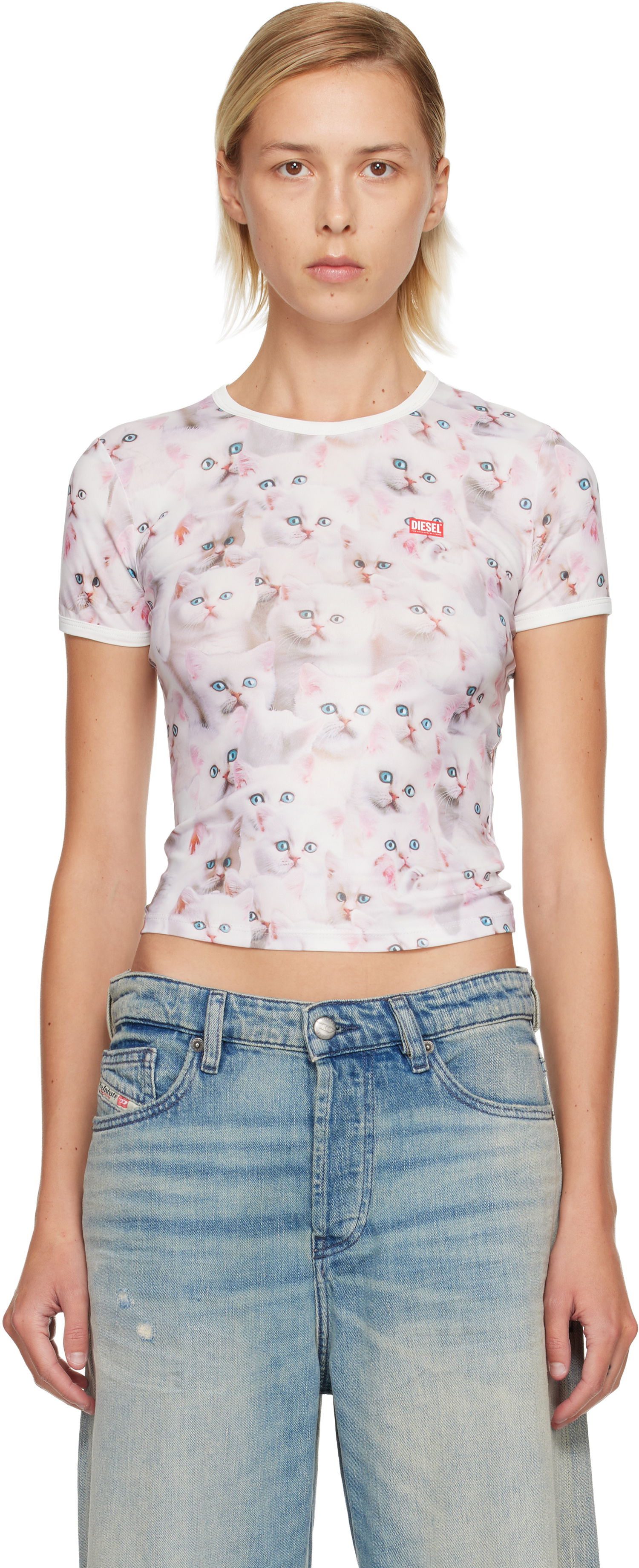 Crop top Diesel Cropped Cat Print T-Unclau T-shirt Flerfarvet | A18555 0JLCC, 0