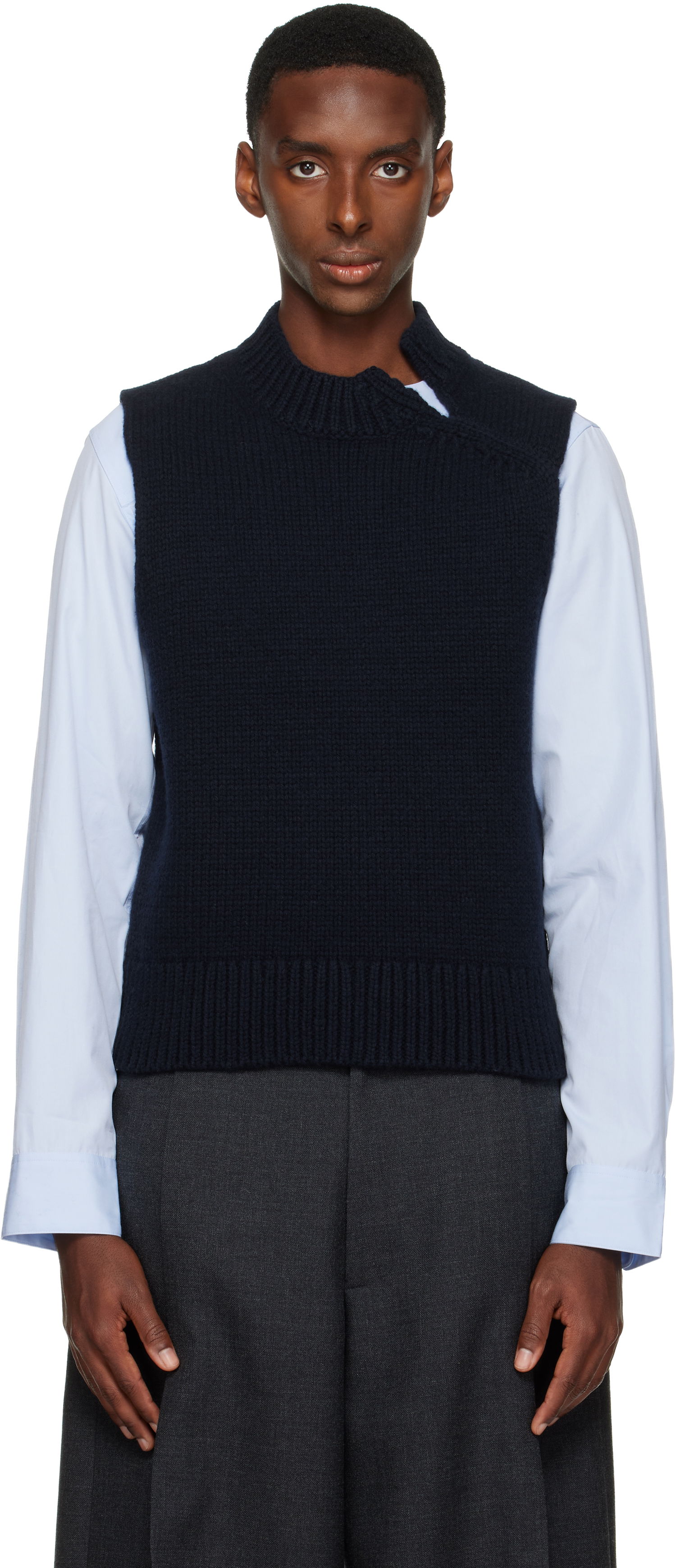 Vest Dries Van Noten Dries Van Noten Merino Wool Turtleneck Vest Mørkeblå | 252-021245-2710, 0