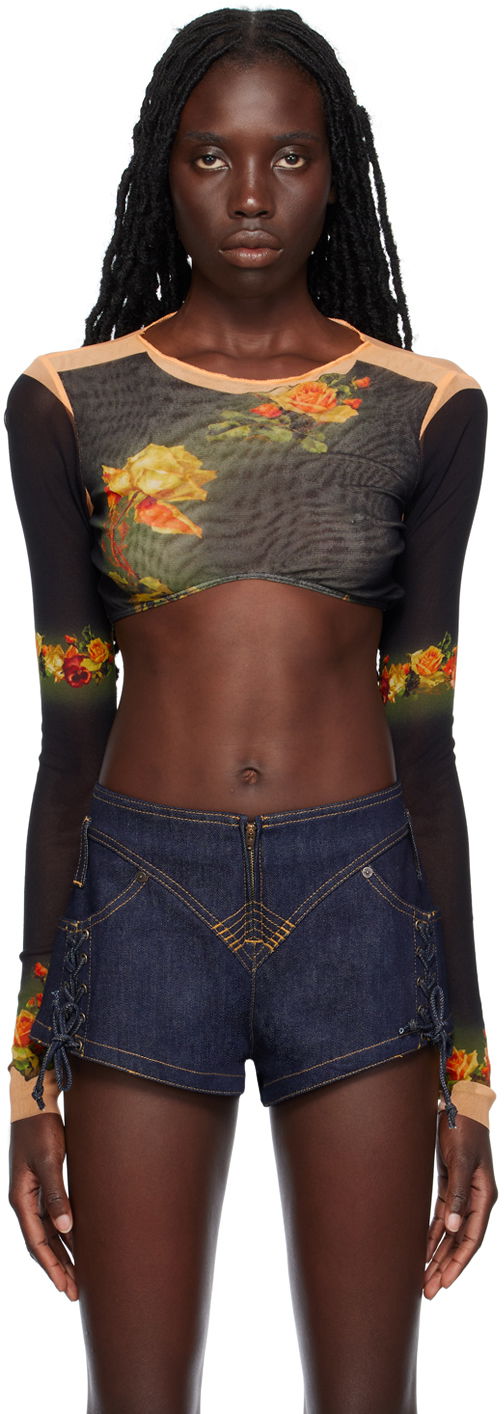 Crop top Jean Paul Gaultier Jean Paul Gaultier 'The Fleurs Petit Grand' Long Sleeve Crop Top Flerfarvet | 23/12-F-TO080-T525-6800