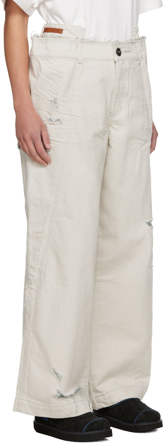 Cargo bukser ADER ERROR Distressed Wide Leg Jeans Beige | BMADFWBT0110WH, 1