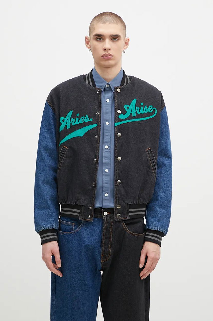 Bomberjakke Aries Varsity Denim Jacket Sort | AR7030302
