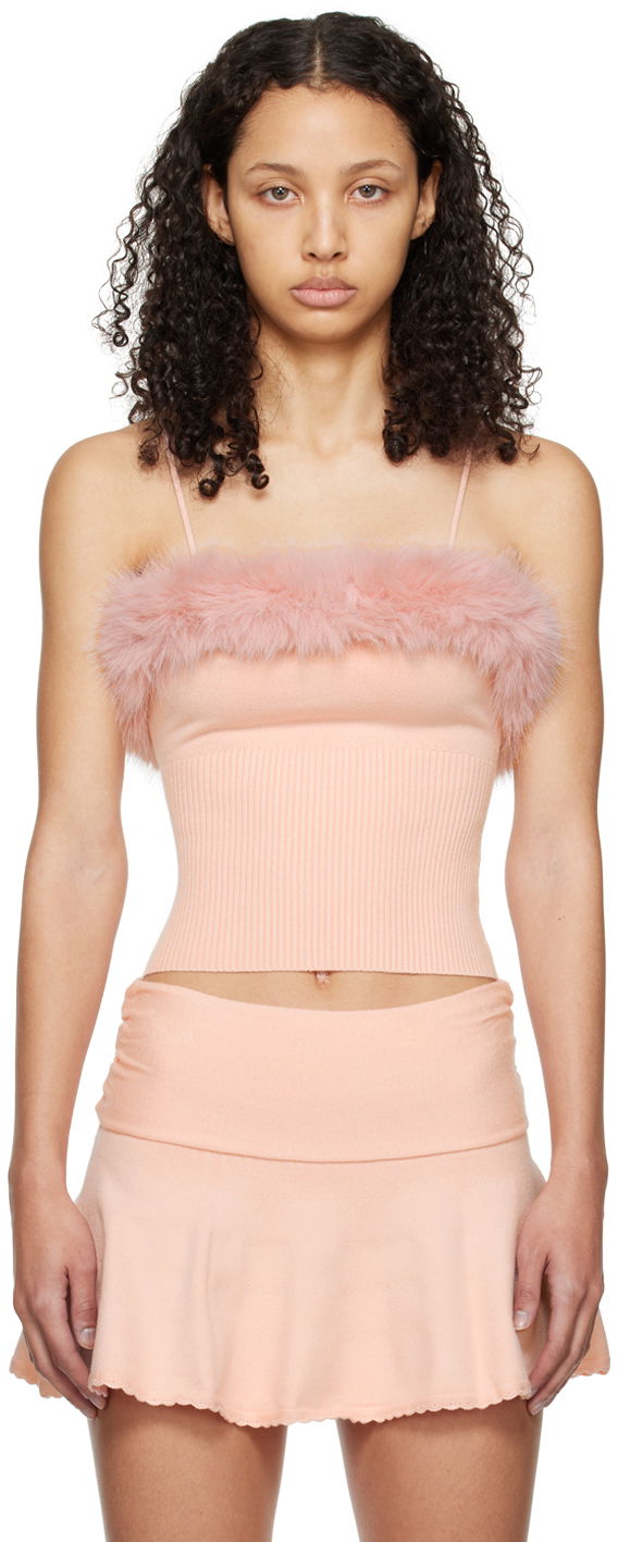 Tanktop GUIZIO Guizio Feather Trim Knit Camisole Lyserød | R24602S011