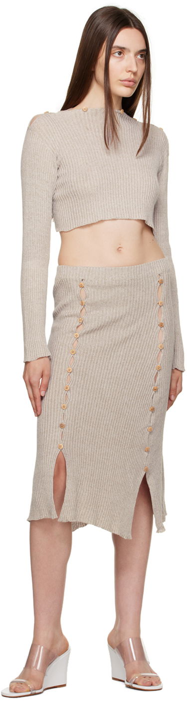 Nederdel Baserange Birgi Asymmetrical Midi Skirt Beige | SKBI-LM-AU23, 3