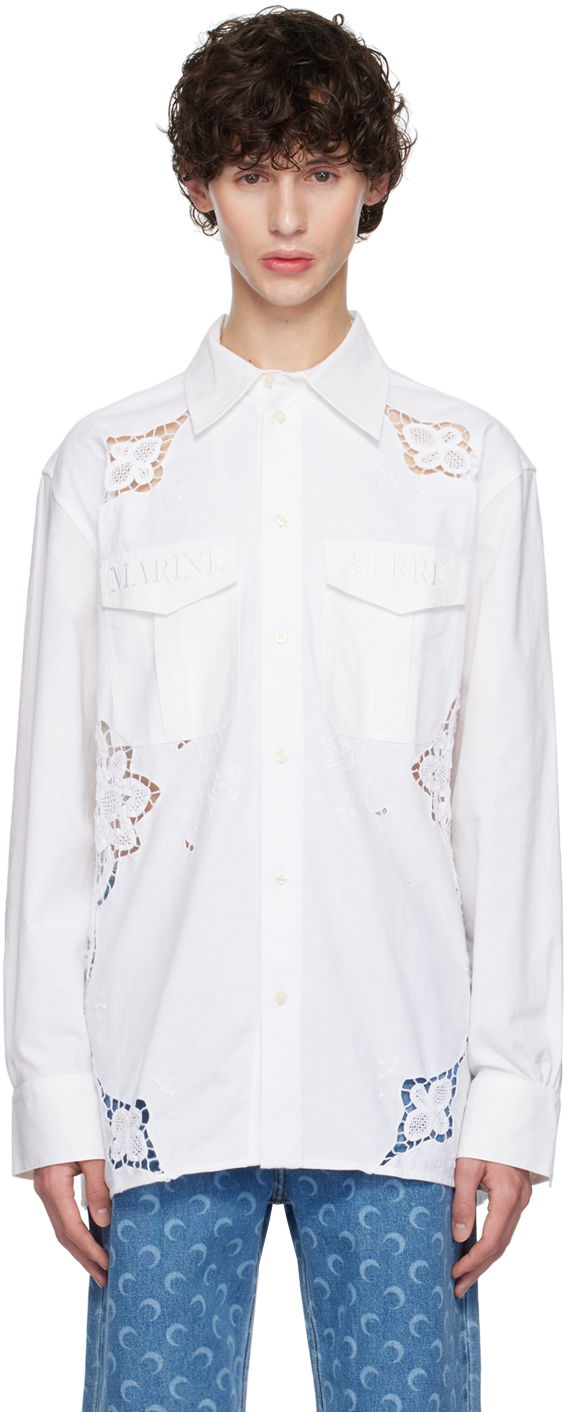 Skjorte Marine Serre Upcycled Twin Pocket Shirt With Lace Hvid | USI022A UWOV0045