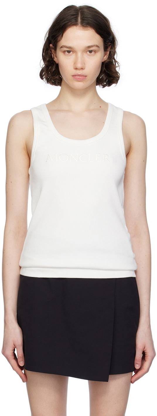 Tanktop Moncler White Embroidered Tank Top Hvid | J10938P0000689AK6
