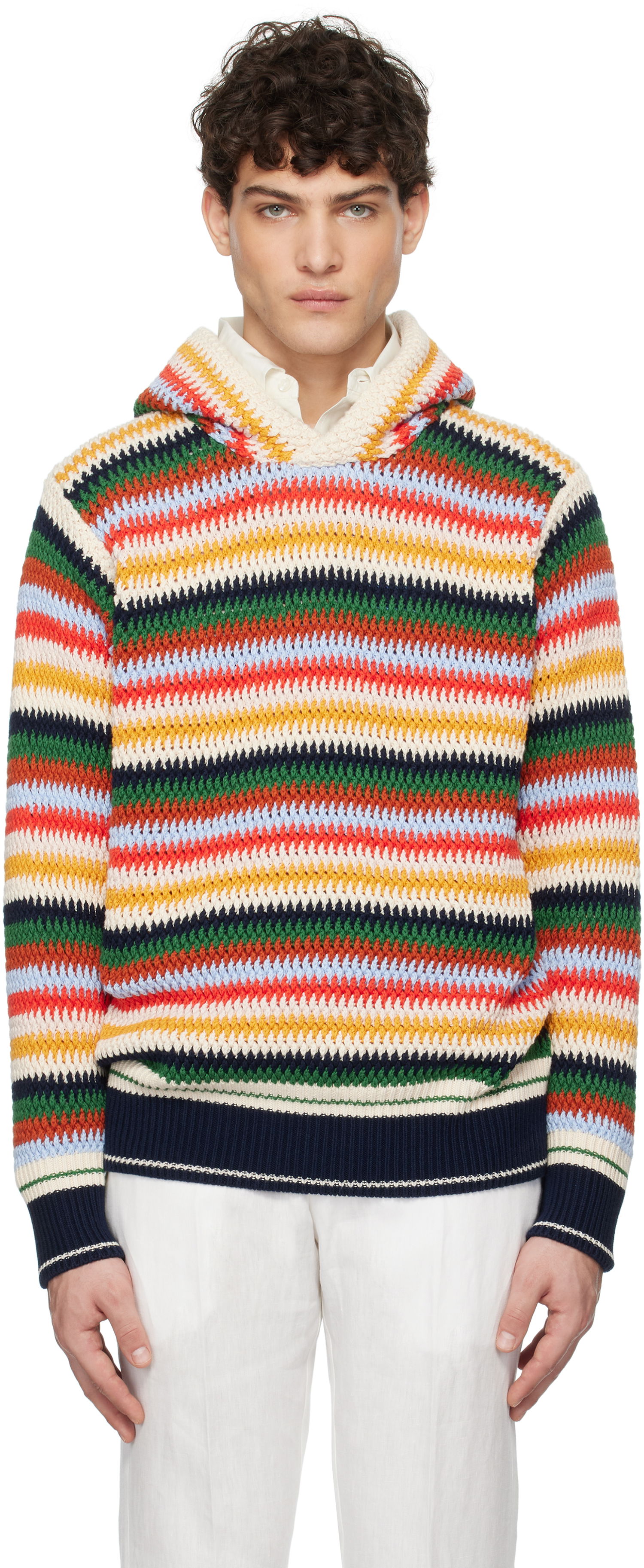 Sweater Orlebar Brown Kirk Striped Knit Hoodie Flerfarvet | 280040, 0