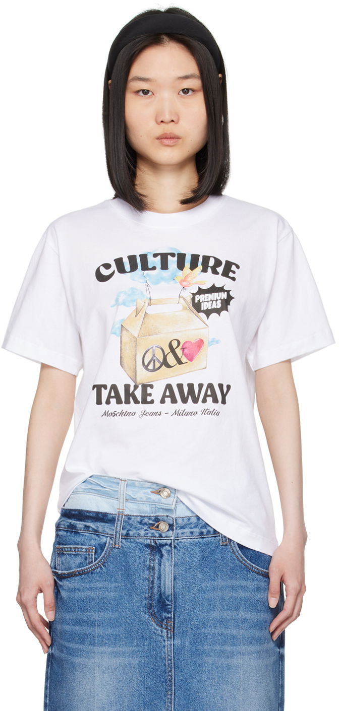 T-shirt Moschino Moschino Jeans 'Culture Take Away' Graphic T-Shirt Hvid | 242K10708