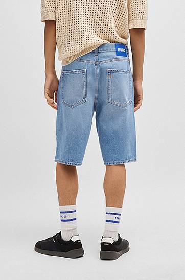 Shorts BOSS Stonewashed Denim Straight-Fit Shorts Blå | 50539816, 1