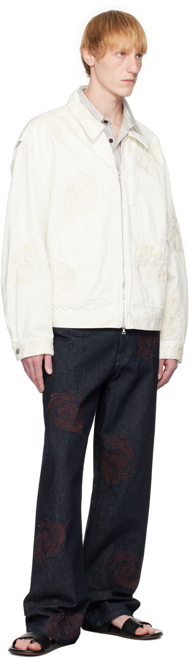 Jakke Dries Van Noten Dries Van Noten Embroidered Pattern Denim Jacket Hvid | 251-080505-1555, 3