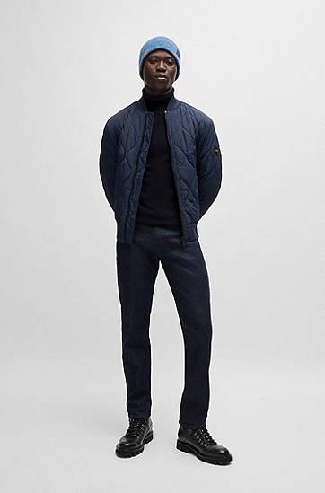 Sweater BOSS Regular-Fit Cotton-Cashmere Rollneck Sweater Mørkeblå | 50527573, 1