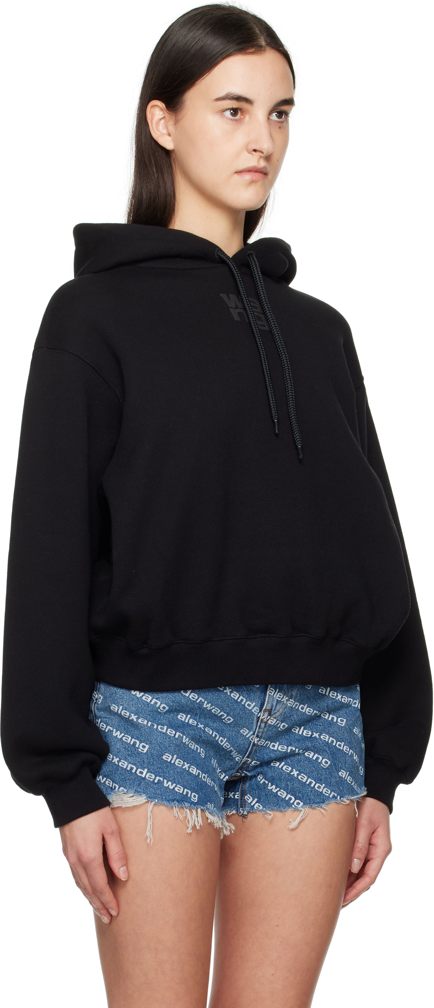 Sweatshirt Alexander Wang Puff Logo Cropped Hoodie Sort | 4CC3242101, 1