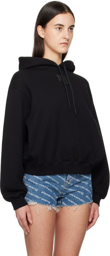 Sweatshirt Alexander Wang Puff Logo Cropped Hoodie Sort | 4CC3242101, 1