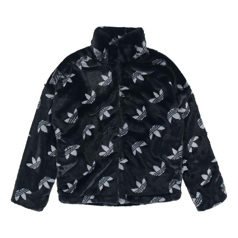 Bomberjakke adidas Originals Originals Logo Stand Collar Faux Fur Jacket Sort | HI4656